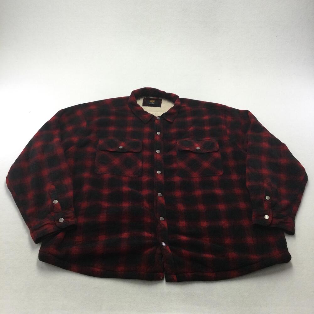 Lee Jacket Mens Big 4X Red Black Plaid Flannel Sherpa Lined Snap Front Workwear